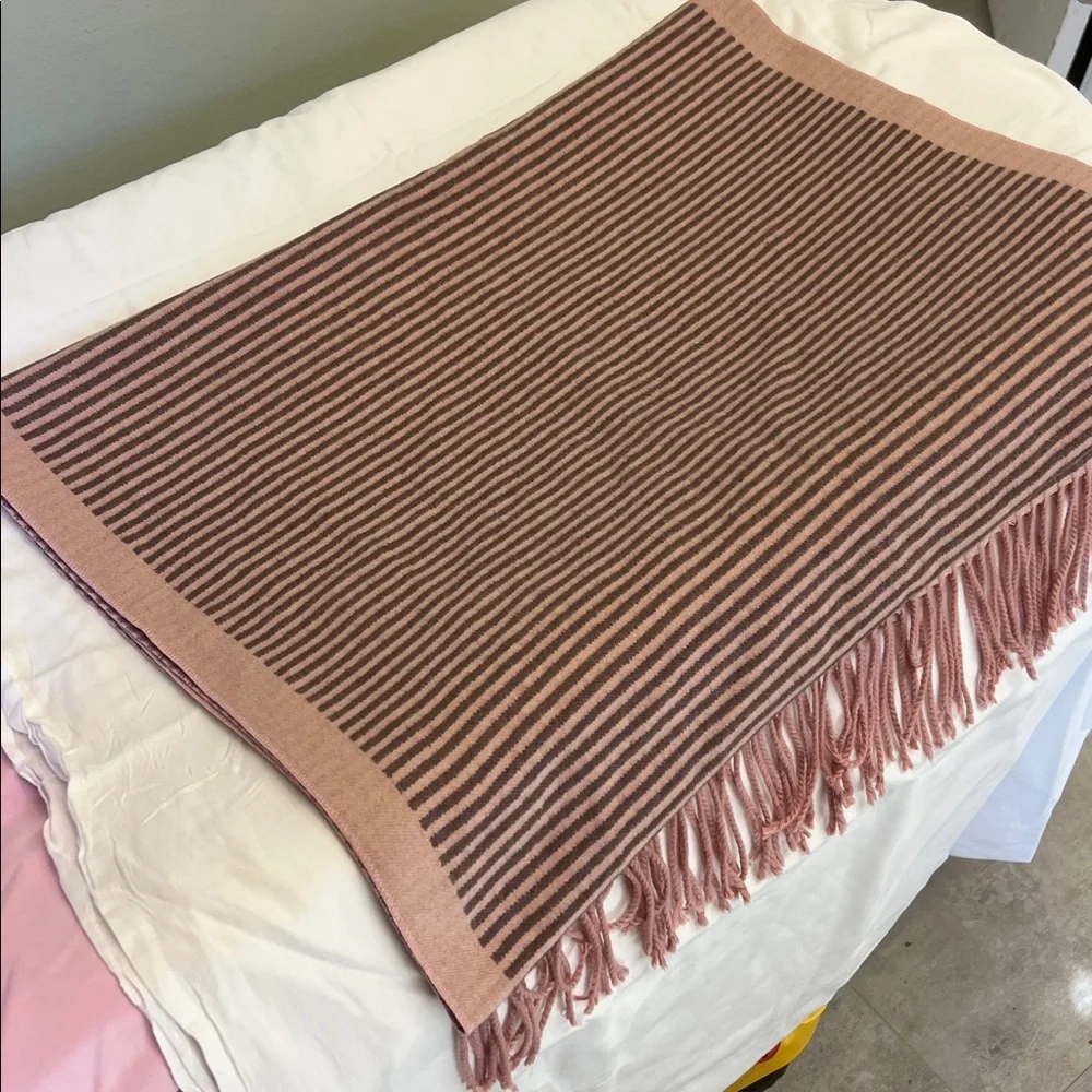 Striped Pink and Brown Fringe Throw Shawl/Scarf 3 ft x 6 ft